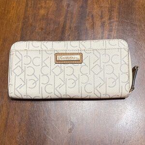 Calvin Klein Beige Logo Zip Wallet